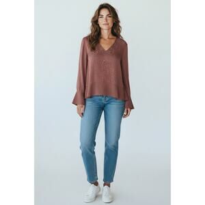 🩷 *EXPRESS* Maeve Long-sleeve Blouse V-Neck Bell Sleeves Back Cutout Women's L